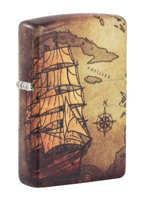 Зажигалка Zippo Pirate Ship с покрытием White Matte, латунь, овая, 38x13x57 мм