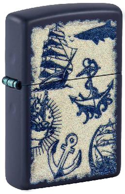 Зажигалка ZIPPO Nautical Design с покрытием Navy Matte, латунь, овая, 38x13x57 мм