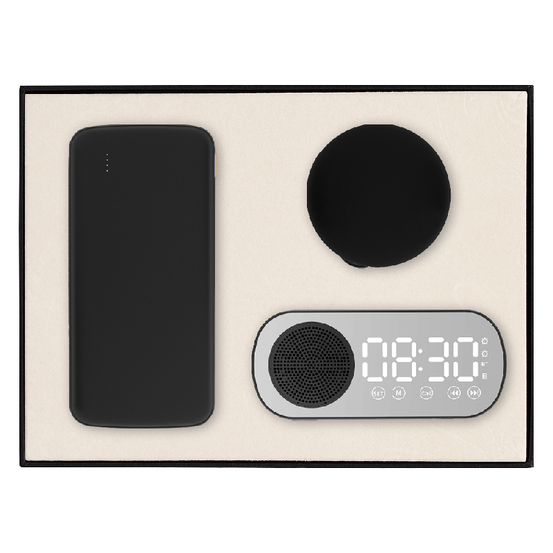 Набор подарочный Solution Prestige Trio ( внешний аккумулятор «Universal», беспроводная колонка с часами, кабель многофункциональный)