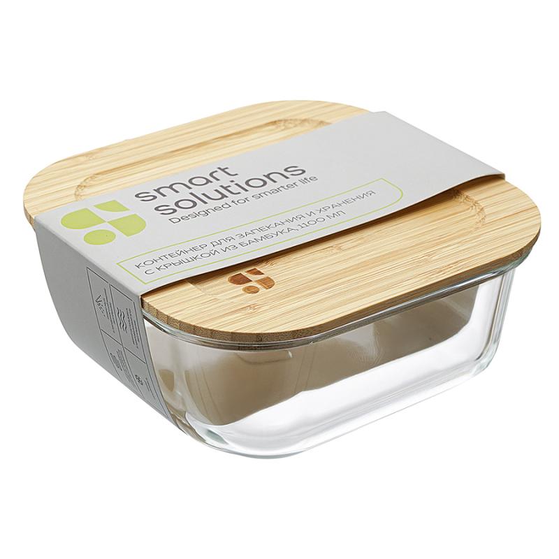 Контейнер для запекания и хранения eco store с крышкой из бамбука, 1100 мл