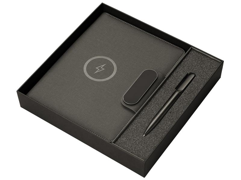 Подарочный набор Twilight: органайзер А5 с беспроводной зарядкой и металлическая шариковая ручка со светящимся логотипом