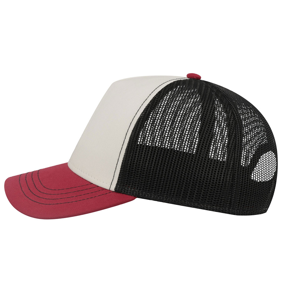 Бейсболка "RAPPER CANVAS-S", 5 клиньев, белый/бордовый/чёрный, пласт.заст., 100% полиэстер, 270 г/м2