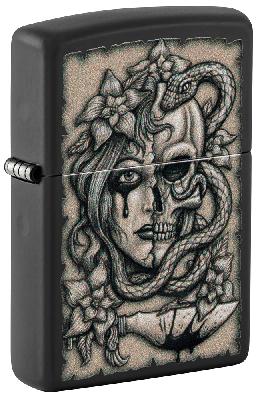 Зажигалка ZIPPO Gory Tattoo с покрытием Black Matte, латунь, овая, 38x13x57 мм
