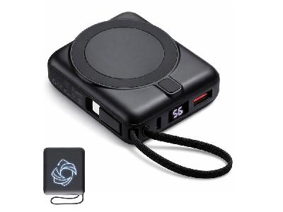 Магнитный беспроводной внешний аккумулятор c подсветкой лого Энчант, 10000 мАч