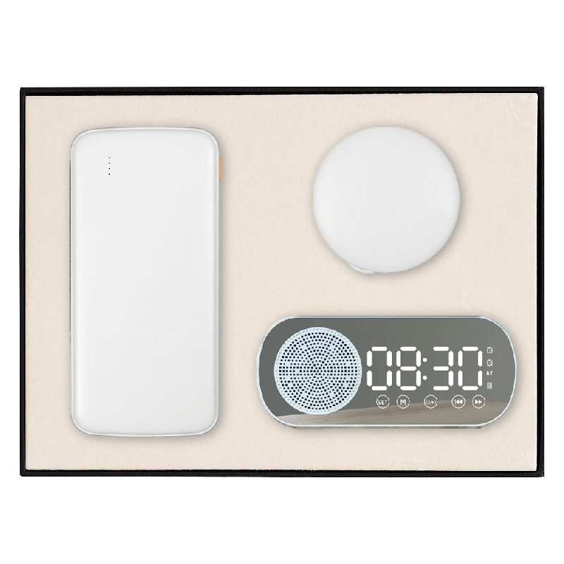 Набор подарочный Solution Prestige Trio ( внешний аккумулятор «Universal», беспроводная колонка с часами, кабель многофункциональный)