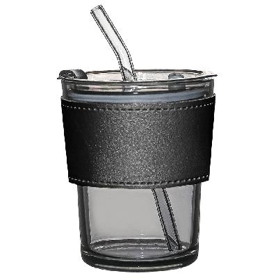 Стакан стеклянный с трубочкой и капхолдером Karamel, черный