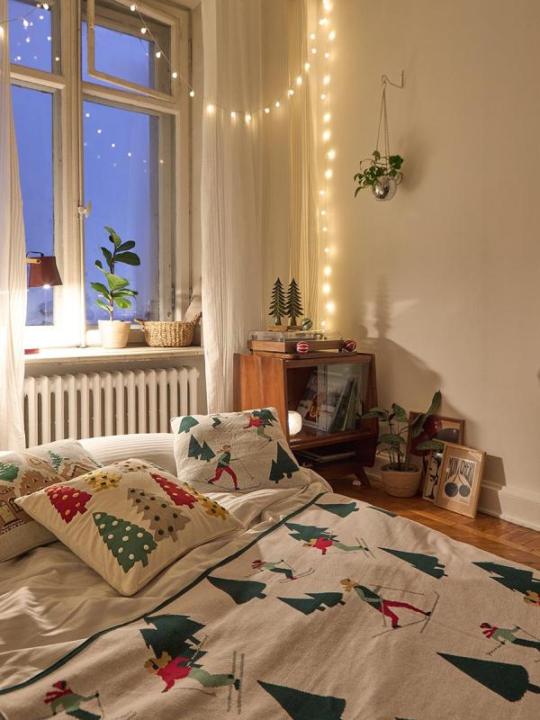 Плед из хлопка с новогодним рисунком let's ski из коллекции new year essential, 130x180 см