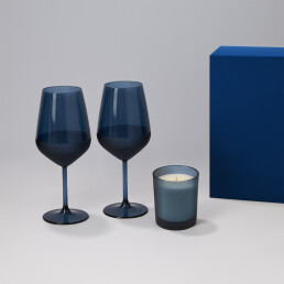 Подарочный набор свеча Enigma + 2 бокала для вина Sapphire в синей коробке
