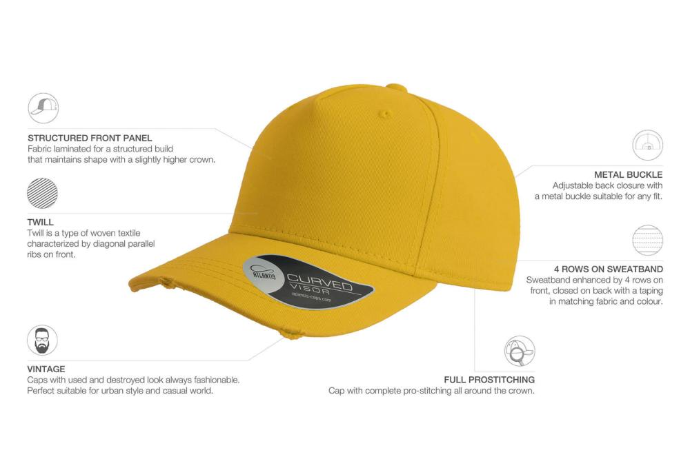 Бейсболка "CARGO", 5 клиньев, желтый, 100% хлопок, плотность 280 г/м2, металлическая застежка