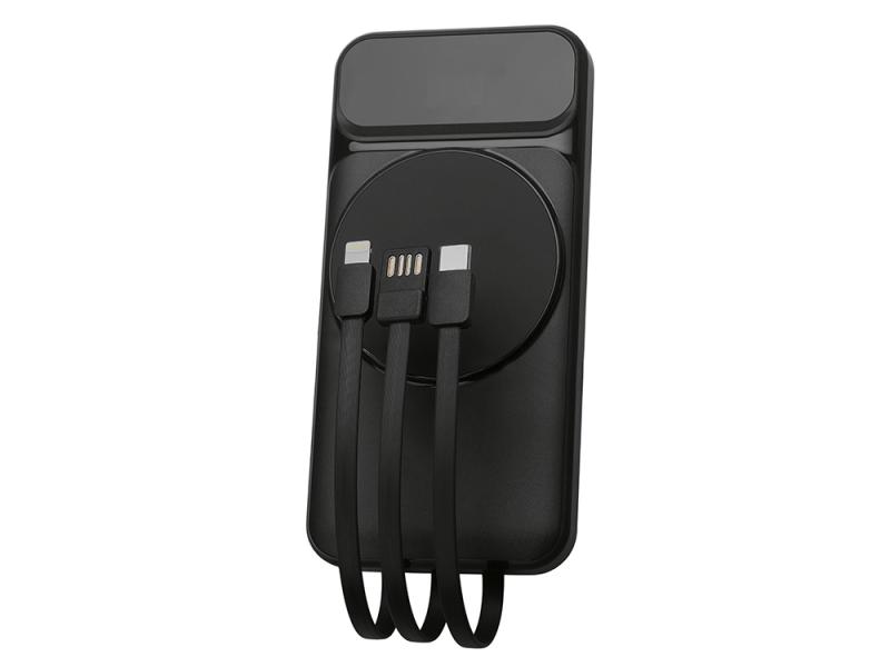 Магнитный беспроводной внешний аккумулятор со встроенными кабелями Мэни, 10000 мАч