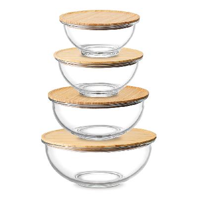 Набор из 4х стеклянных мисок eco store с крышками из бамбука