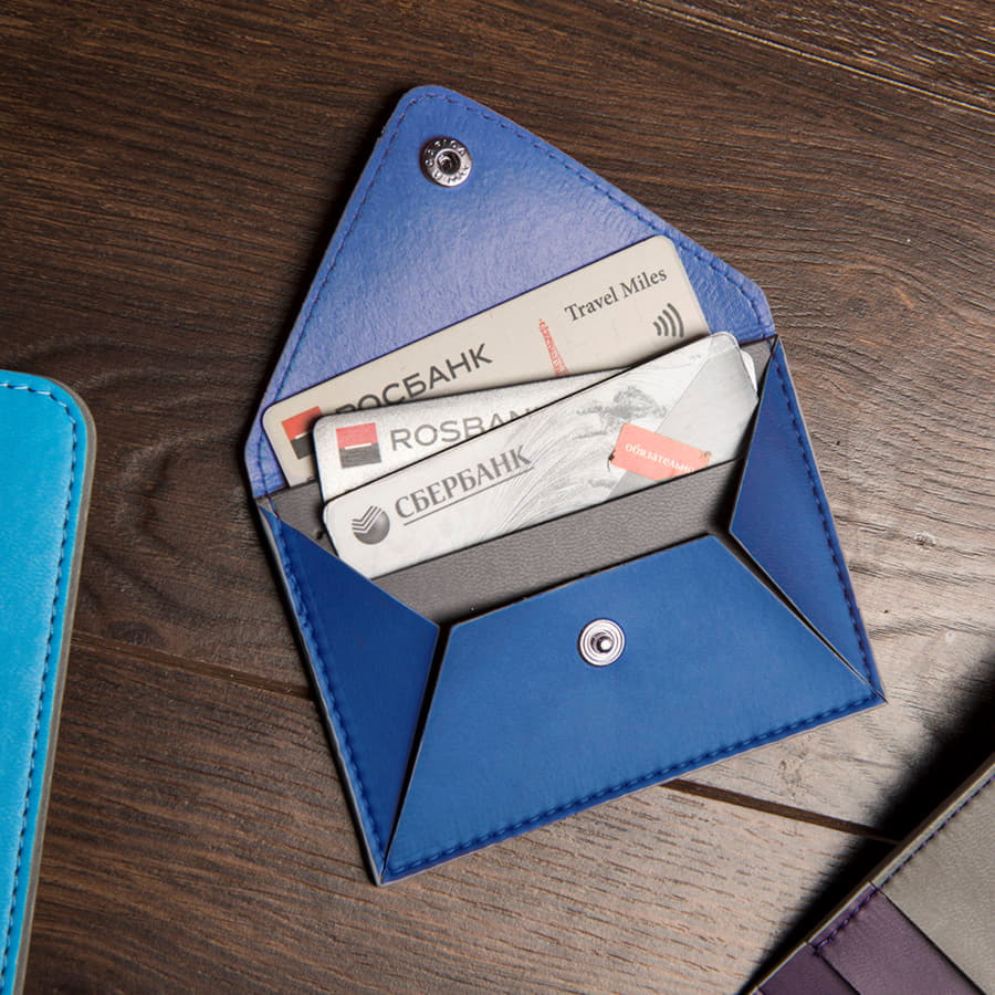 Холдер для карт "Sincerity", 7*11,5 см, PU, голубой с серым