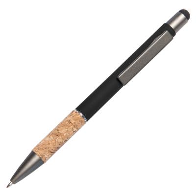 Ручка шариковая FACTOR GRIP со стилусом, красный/темно-серый, металл, пластик, пробка, софт-покрытие