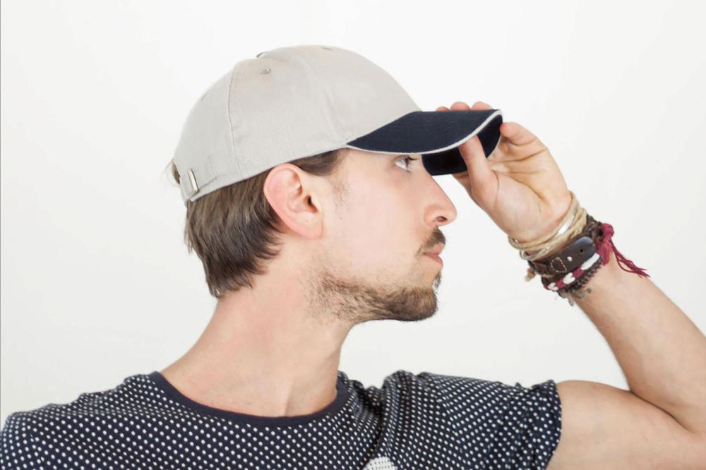 Бейсболка "LIBERTY SANDWICH",6 клиньев,сэндвич,металл.застежка,бежев. с синим,100% хлопок,250г/м2