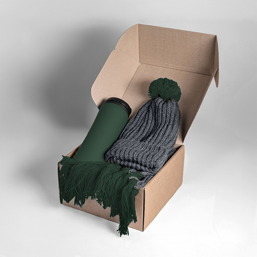 Набор подарочный COLD NIGHT: шарф и шапка, термокружка, красный