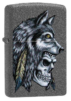 Зажигалка ZIPPO Wolf Skull с покрытием Iron Stone™, латунь, овая, 38x13x57 мм
