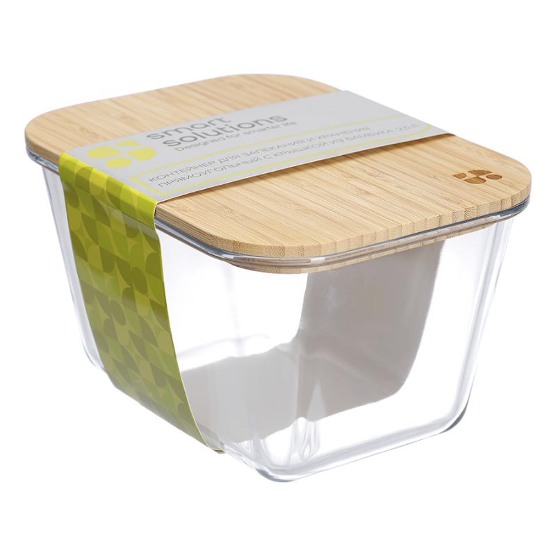Контейнер для запекания и хранения прямоный eco store с крышкой из бамбука, 2,5 л