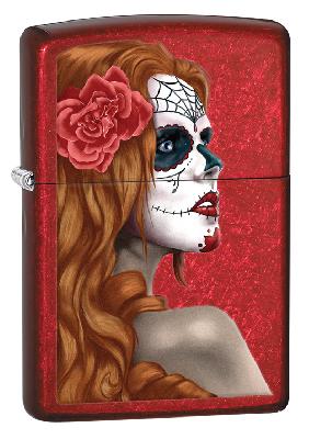Зажигалка ZIPPO Day of Dead с покрытием Candy Apple Red™, латунь,глянцевая, 38x13x57мм