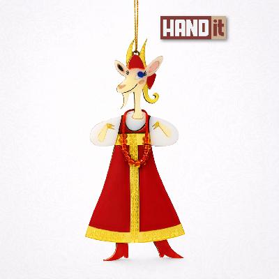 Ёлочная игрушка Коза в сарафане (красный с белым)