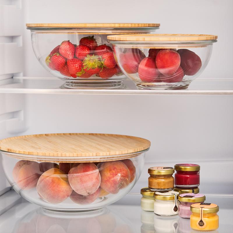 Набор из 4х стеклянных мисок eco store с крышками из бамбука