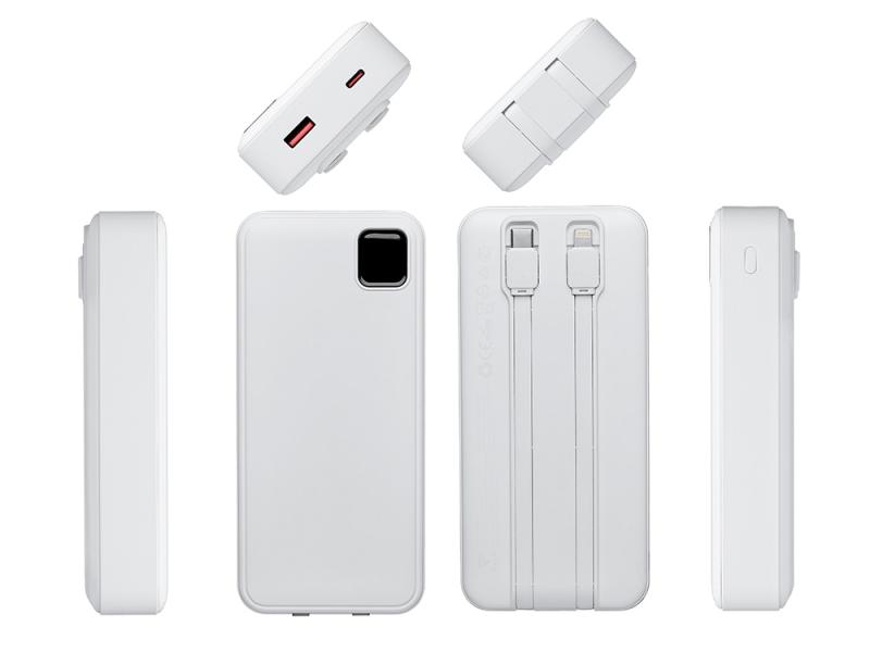 Внешний аккумулятор со встроенными кабелями Фрэйм Про, быстрая зарядка, 20000мач