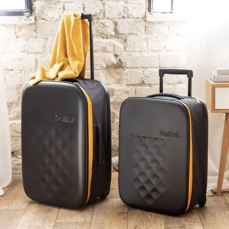 Чемодан складной Rollink Earth 55x40x20 см, 2 колеса, черный/оранжевый