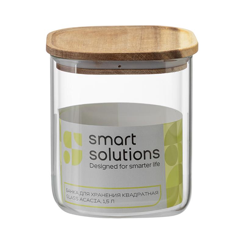 Банка для хранения квадратная glass acacia, 1,5 л