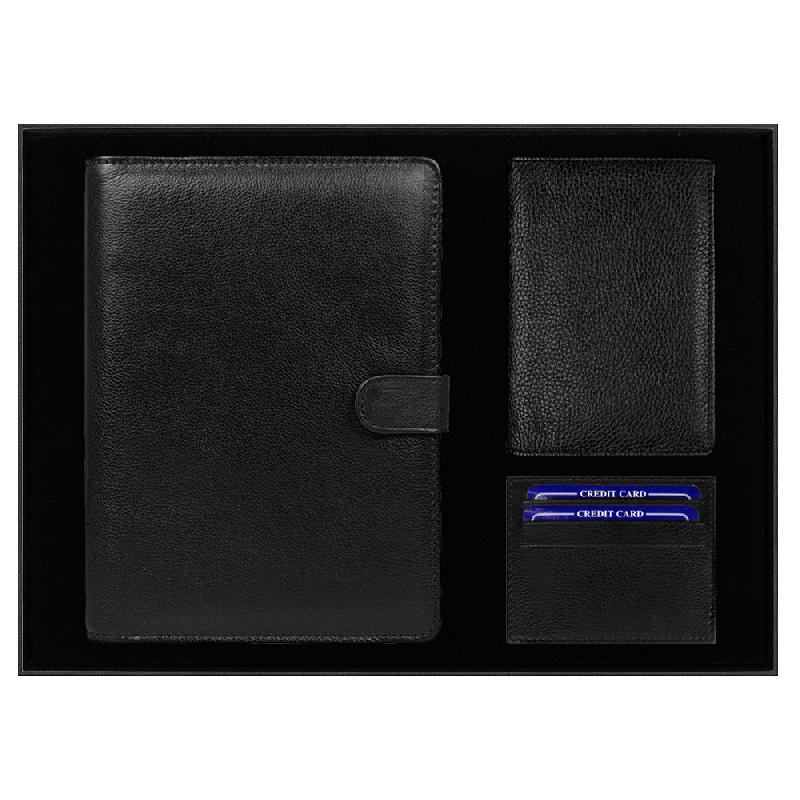 Набор подарочный Solution Prestige Quadro (Блокнот Flexy Forest Urban Latte в суперобложке Country Leather Sky, обложка для автодокументов Leather Sun, футляр для кредитных карткартхолдер Leather Way)