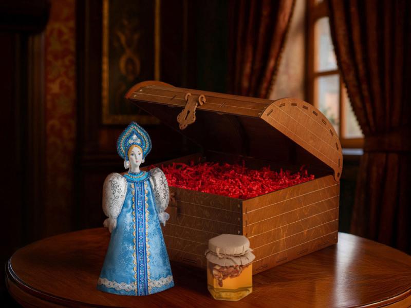 Подарочный набор: кукла фарфоровая, мёд с гецким орехом