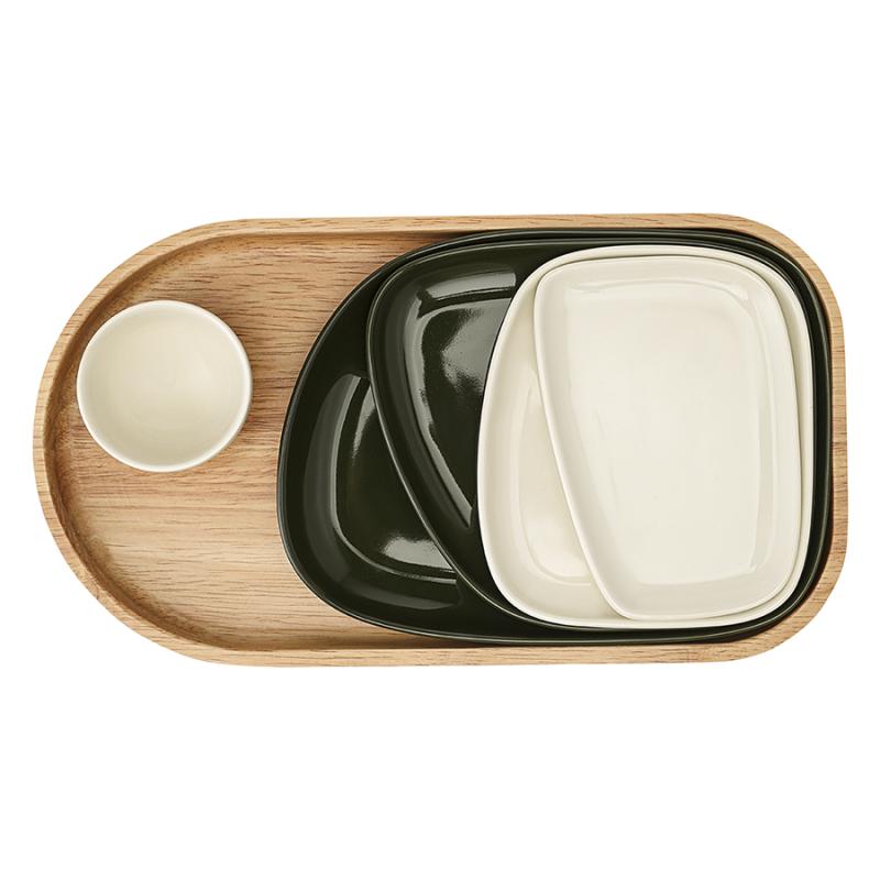 Набор из 5ти сервировочных тарелок на деревянном подносе sorrento