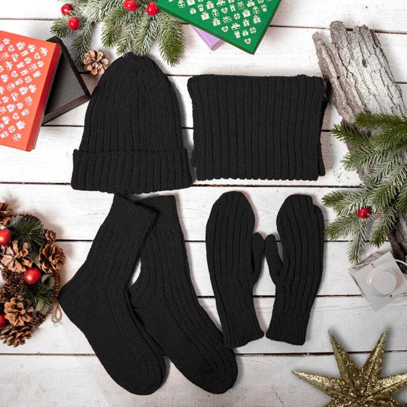 Набор подарочный НАСВЯЗИ©: шапка, шарф,  варежки, носки, бежевый