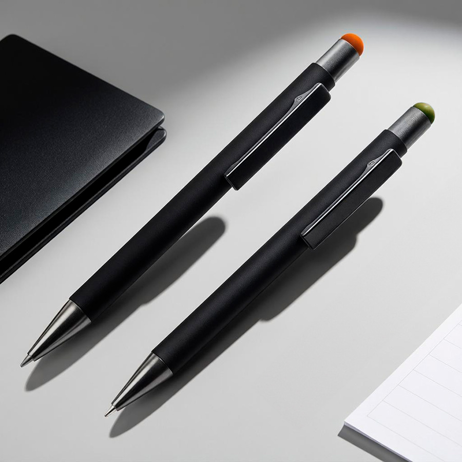 Ручка шариковая FACTOR BLACK со стилусом, черный/зеленый, металл, пластик, софт-покрытие