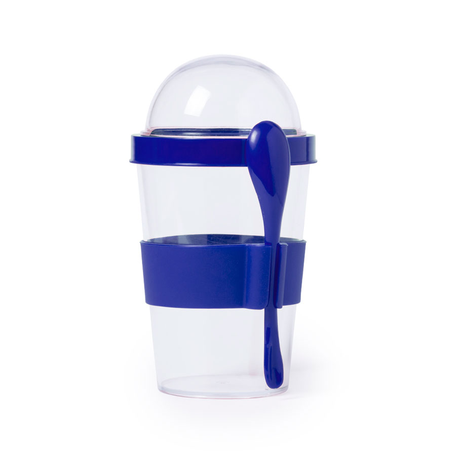 Контейнер для еды YOPLAT с ложкой, белый, 420 мл, 16,3х9см, пластик