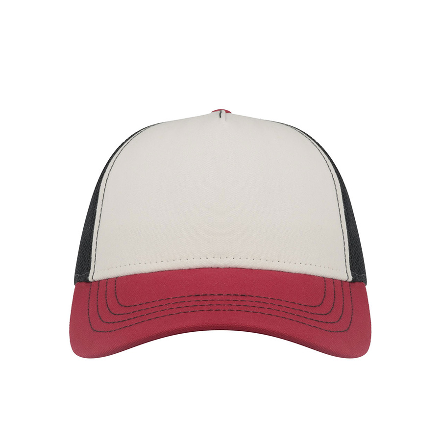 Бейсболка "RAPPER CANVAS-S", 5 клиньев, белый/бордовый/чёрный, пласт.заст., 100% полиэстер, 270 г/м2