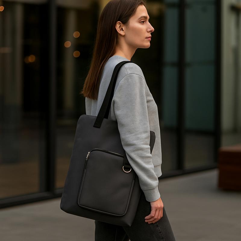 Шоппер Superbag Pocket, с внутренним креплением-карабин и чехлом для мелочей (серый с черным)