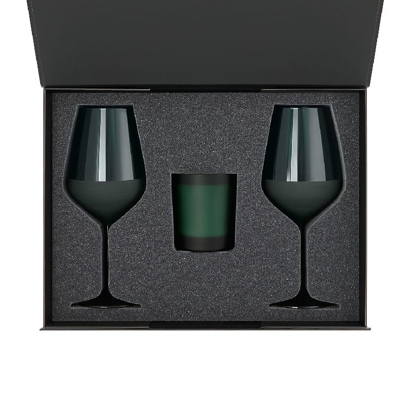 Подарочный набор свеча Enigma + 2 бокала для вина Emerald в черной коробке