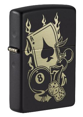Зажигалка ZIPPO Gambling Design с покрытием Black Matte, латунь, овая, 38x13x57 мм