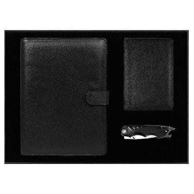 Набор подарочный Solution Prestige Quadro (Блокнот Flexy Forest Urban Latte в суперобложке Country Leather Sky, обложка для автодокументов Leather Sun, нож складной Tools Impression)