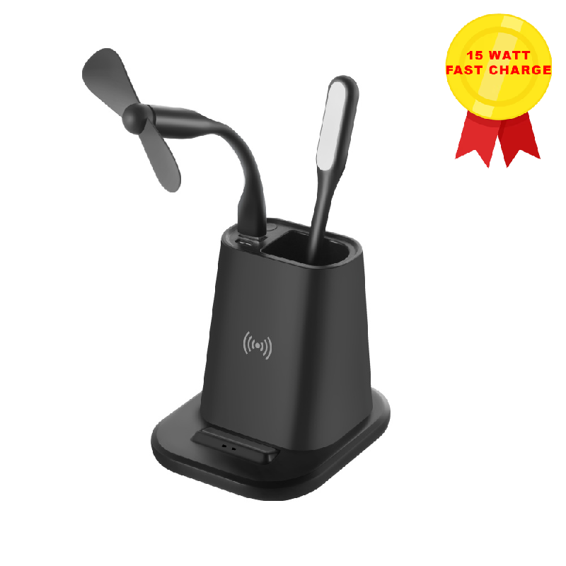 Настольный органайзер  15 Watt Fast Charge   c беспроводной зарядкой, вентилятором и лампой