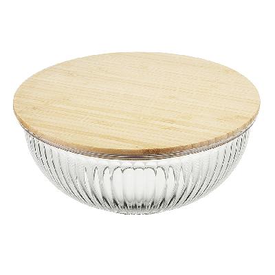 Чаша стеклянная с бамбуковой крышкой harmy, 2 л