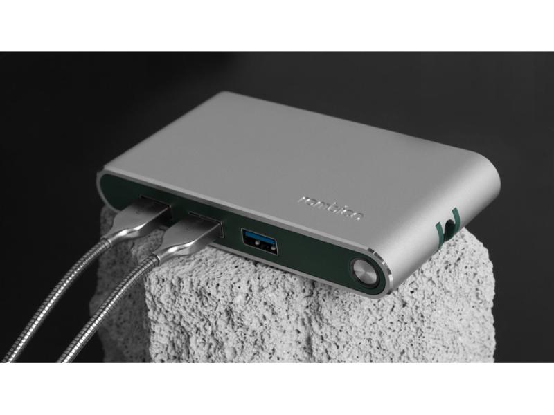 Хаб 8-в-1 Type-C Hermes, USB 3.0 x 3, Type-C PD, HDMI, LAN, картридер