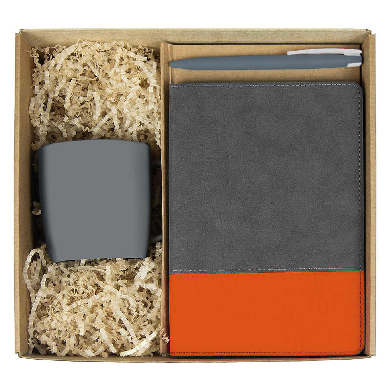 Набор подарочный Solution Prestige Trio ( ежедневник Flexy Treviso Nuba Sand Color, кружка Casa Grande Lupin Soft, ручка Zorro),  с оранжевым