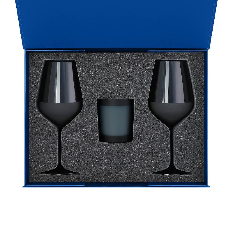 Подарочный набор свеча Enigma + 2 бокала для вина Sapphire в синей коробке
