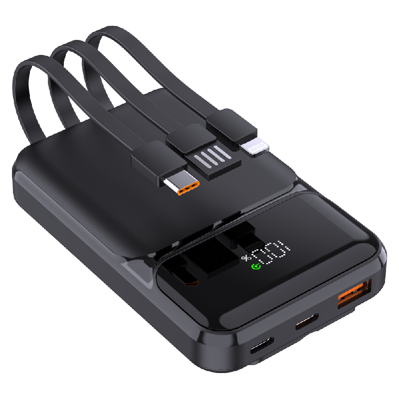 Внешний аккумулятор (powerbank) «Lumen», 10 000 mAH, с тремя зарядными шнурами, 22,5W super fast charge, Power Delivery (PD) 20W (dfnn), QC3.0