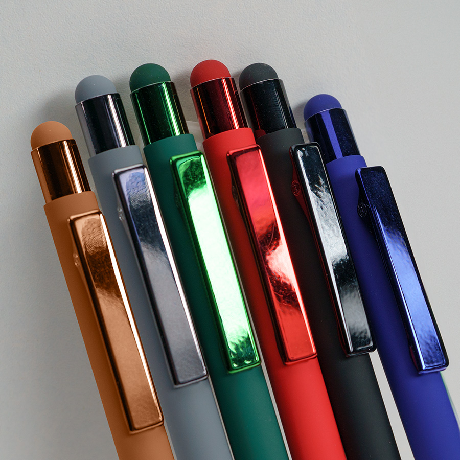 Ручка шариковая FACTOR COLOR со стилусом, зеленый, металл, пластик, софт-покрытие