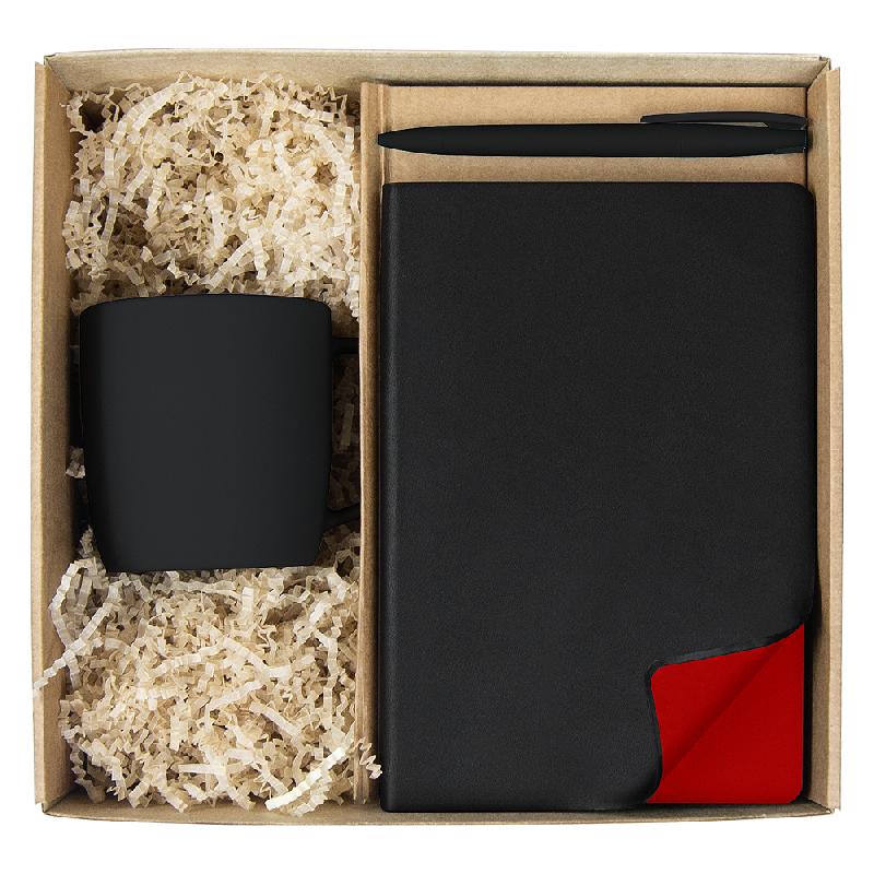 Набор подарочный Solution Prestige Trio ( ежедневник Flexy Latte Soft Touch Black Edition Color, кружка Casa Grande Lupin Soft, ручка Zorro),  с красным