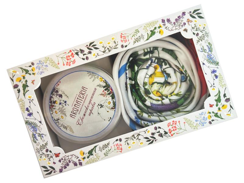 Набор: платок Русский полевой букет и свеча Цветы и травы