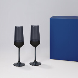 Подарочный набор 2 бокала для шампанского Black Edition в синей коробке