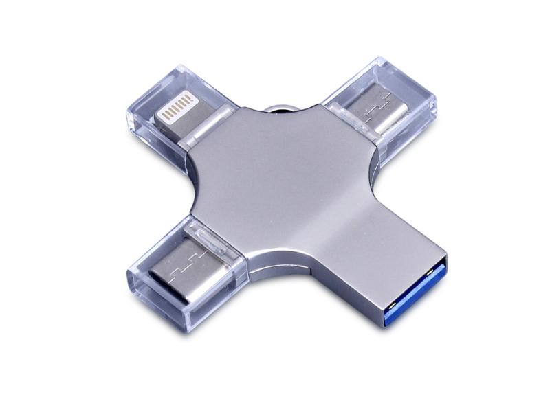 USB 3.0-флешка на 32 Гб 4-в-1 с разъемами Micro USB, Type-C и Lightning