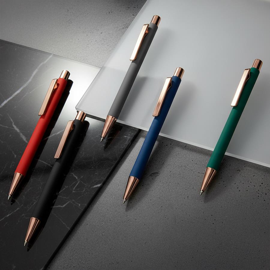 Ручка шариковая FACTOR ROSY, зеленый/роз. золото, металл, пластик, софт-покрытие